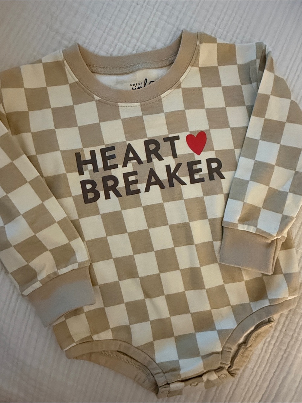 Wink Beige & Cream Checkered 'Heart Breaker' One-Piece with Red Heart